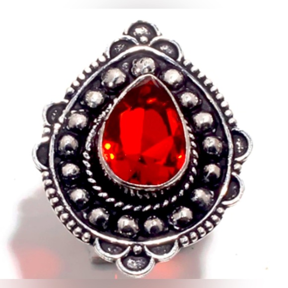 Genuine Garnet Vintage Ring  Silvers Overlay - Picture 1 of 6